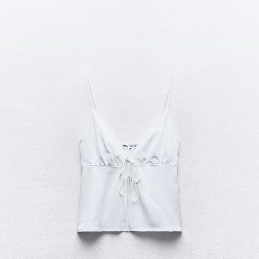 Zara White Sweetheart Tie Front Camisole